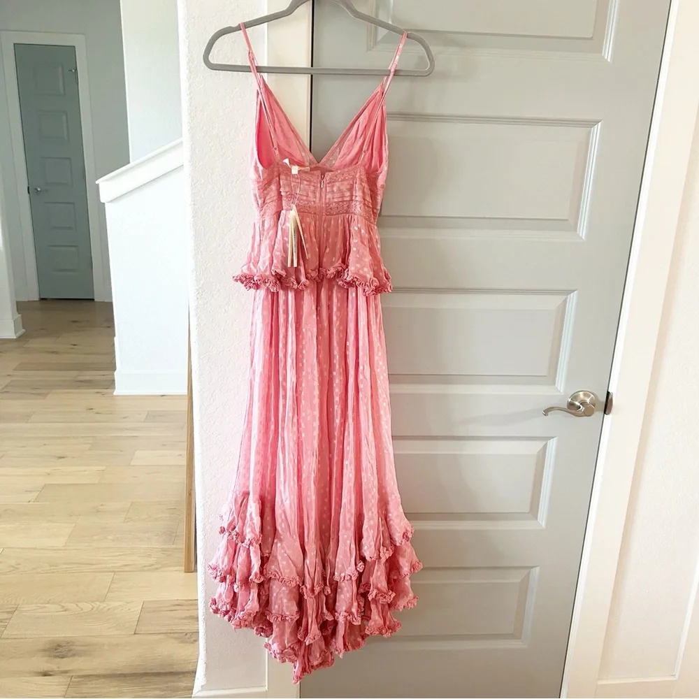 NWT Rococo Sand Aria Ruffle Metallic Maxi Dress Peach - Picture 8 of 10